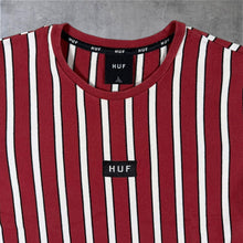Load image into Gallery viewer, HUF Embroidered Mini Box Logo Skater Red White Striped Cotton Short Sleeve T-Shirt