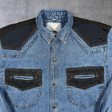 Load image into Gallery viewer, Vintage Cowboy Western Blue Denim Cotton Long Sleeve Popper Shirt