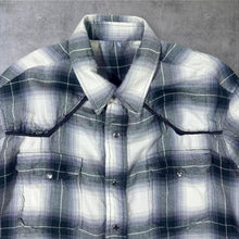 Load image into Gallery viewer, Vintage Cowboy Western Black White Grey Plaid Check Popper Cotton Long Sleeve Shirt