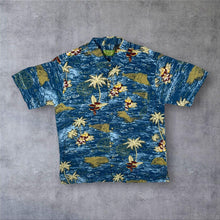 Load image into Gallery viewer, Vintage Tropic Joes Rainforest Wear "Costa Rica" Hawaiian Tropical Map Pattern Blue Shirt
