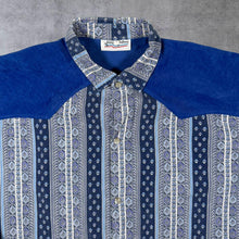 Load image into Gallery viewer, Vintage Francois Antoine Cowboy Western Style Patterned Blue Long Sleeve Shirt
