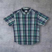 Load image into Gallery viewer, Columbia Mens M Green Navy Plaid Check Shirt Short Sleeve Outdoor Hiking