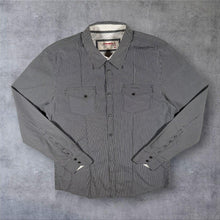 Load image into Gallery viewer, O'Neill Mini Pocket Logo Grey-Blue Pinstriped Skater Y2K Long Sleeve Shirt