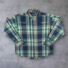 Load image into Gallery viewer, Vintage Wrangler Western Cowboy Blue Green Check Long Sleeve Popper Shirt