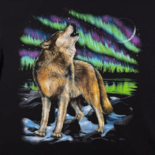 Load image into Gallery viewer, Delta Pro Weight Wolf Animal Northern Lights Wildlife Graphic Black T-Shirt