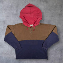 Load image into Gallery viewer, Vintage 90s Eddie Bauer Colour Block Henley Hoodie L Faded Outdoor Pullover