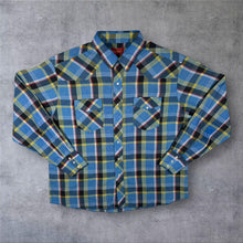 Load image into Gallery viewer, Vintage Rustler X-Long Tails Cowboy Western Blue Check Long Sleeve Popper Shirt