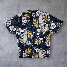 Load image into Gallery viewer, Vintage Hacker Active Hawaiian Tropical Floral Pattern Blue Short Sleeve Shirt