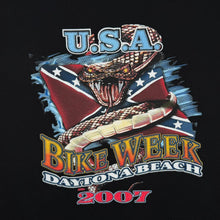 Load image into Gallery viewer, Vintage Daytona Beach Bike Week 2007 USA Tourist Graphic Black Cotton T-Shirt