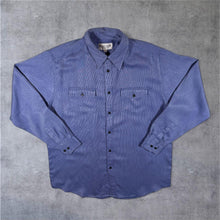Load image into Gallery viewer, Vintage Blue Star Clothing Co. Blue Micro Striped Polyester Viscose Long Sleeve Shirt