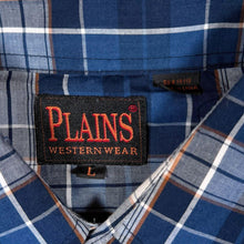 Load image into Gallery viewer, Vintage Plains Western Cowboy Blue White Multi Check Long Sleeve Popper Shirt