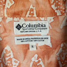 Load image into Gallery viewer, Vintage Columbia Mens XL Fish Print Shirt Orange Fishing Hawaiian Camp Collar