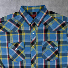 Load image into Gallery viewer, Vintage Rustler X-Long Tails Cowboy Western Blue Check Long Sleeve Popper Shirt