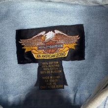 Load image into Gallery viewer, Harley Davidson 100th Anniversary Denim Shirt XL 2003 Y2K Embroidered Biker