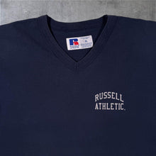 Load image into Gallery viewer, Vintage Russell Athletic Mini Logo Navy Blue Cotton Short Sleeve V-Neck T-Shirt