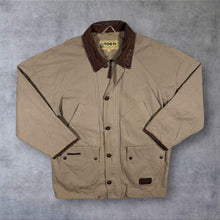 Load image into Gallery viewer, Vintage TOG24 Mens M Beige Cotton Country Field Jacket Brown Leather Collar