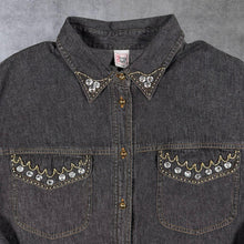Load image into Gallery viewer, Vintage Young Style Cowboy Western Embellished Washed Black Grey Long Sleeve Shirt