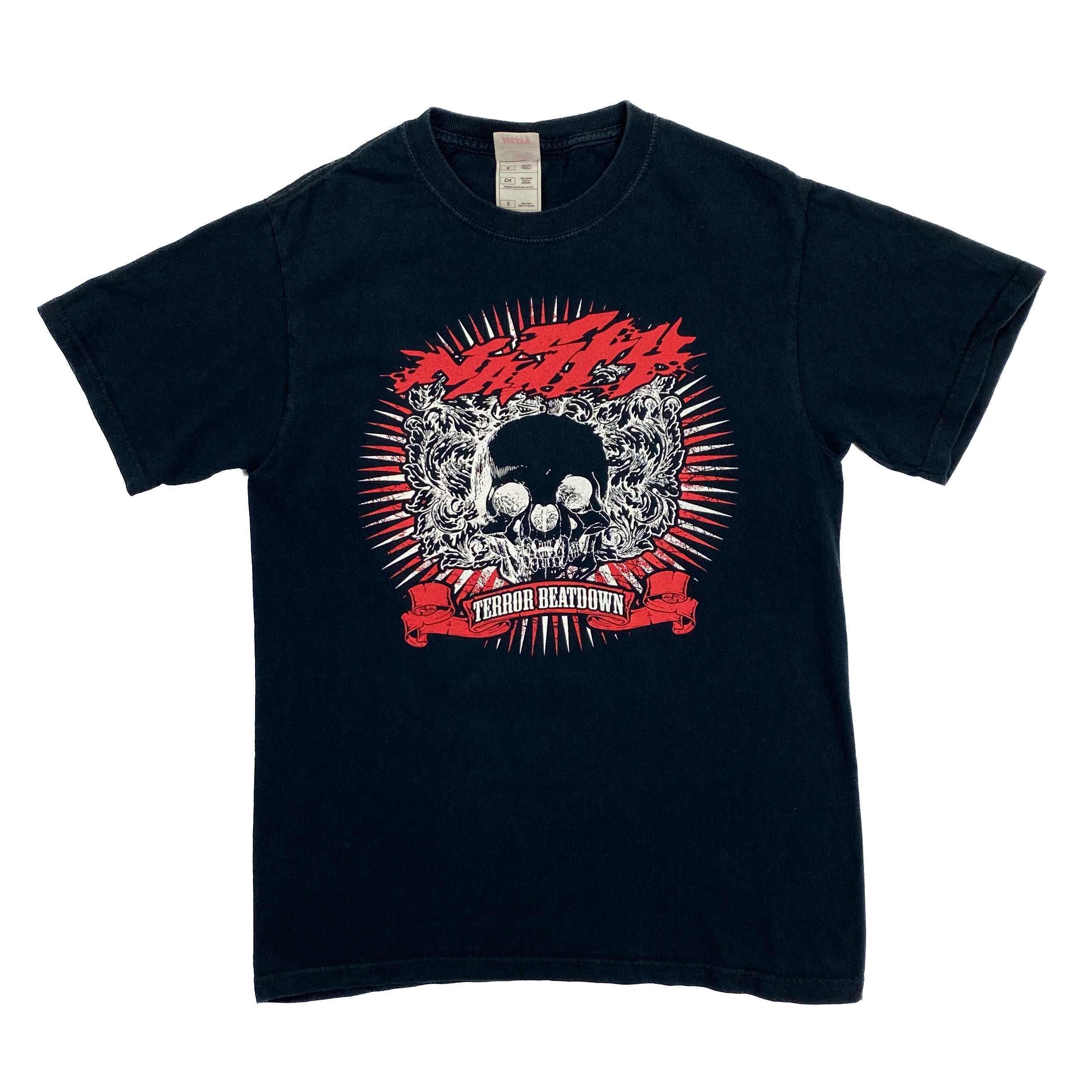 ★BADBLOOD ★WORKSHOP PRINT DISTRESSED T-SHIRT Badblood[w-tee24-036] F2 Old Effect T-Shirt - Black/Blue | KAZUE
