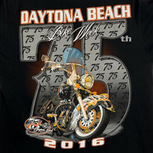 Load image into Gallery viewer, DAYTONA BEACH BIKE WEEK (2016) “75th Annual” Biker Souvenir Graphic T-Shirt