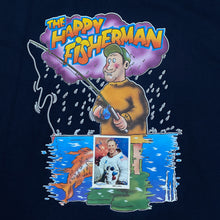 Load image into Gallery viewer, THE HAPPY FISHERMAN Novelty Souvenir Cartoon Fishing Spellout Graphic T-Shirt