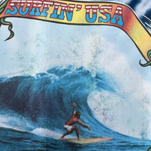 Load image into Gallery viewer, Hanes “SURFIN’ USA” Surfer Spellout Graphic Spiral Tie Dye T-Shirt