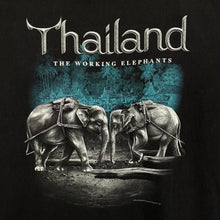 Load image into Gallery viewer, Vintage Thailand “The Working Elephants” Souvenir Animal Graphic Black T-Shirt