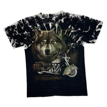 Load image into Gallery viewer, SURVIVORS Studded Wolf Biker Graphic Bleach Tie Dye Effect T-Shirt