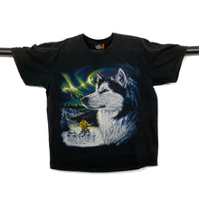 Load image into Gallery viewer, ROCK EAGLE Snow Dog Husky Northern Lights Aurora Borealis Nature Graphic T-Shirt