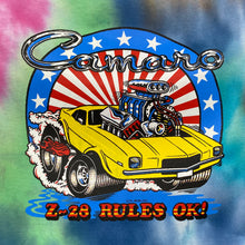 Load image into Gallery viewer, CAMARO (1975) “Z-28 Rules Ok!” Hot Rod Muscle Car Cartoon Tie Dye T-Shirt