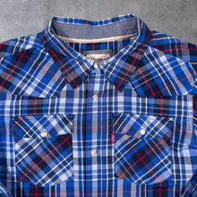 Load image into Gallery viewer, Levi's Western Style Blue Plaid Check Cotton Popper Long Sleeve Shirt
