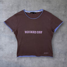 Load image into Gallery viewer, Early 00's Just Togs "Bucked Off" Embroidered Spellout Y2K Women's Brown T-Shirt
