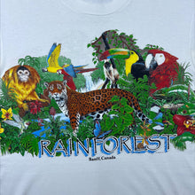 Load image into Gallery viewer, Vintage Jerzees Habitat (1991) "Rainforest" Banff Canada Wildlife Souvenir White T-Shirt
