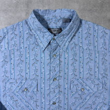 Load image into Gallery viewer, Vintage Capsule Western Style Floral Patterned Blue Popper Cotton Long Sleeve Shirt
