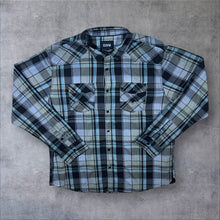 Load image into Gallery viewer, Warehouse One Grey Blue Black Check Cowboy Western Popper Long Sleeve Shirt
