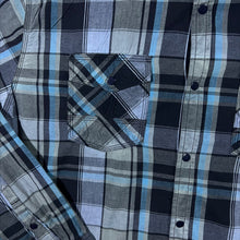 Load image into Gallery viewer, Warehouse One Grey Blue Black Check Cowboy Western Popper Long Sleeve Shirt
