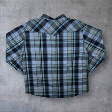 Load image into Gallery viewer, Warehouse One Grey Blue Black Check Cowboy Western Popper Long Sleeve Shirt
