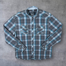 Load image into Gallery viewer, BKE "Relaxed Fit" Blue Grey White Check Cowboy Western Popper Long Sleeve Shirt
