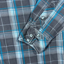 Load image into Gallery viewer, BKE "Relaxed Fit" Blue Grey White Check Cowboy Western Popper Long Sleeve Shirt
