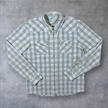 Load image into Gallery viewer, Hollister White Grey Yellow Western Plaid Check Popper Long Sleeve Shirt
