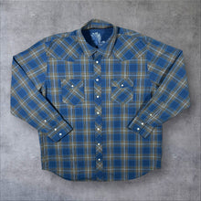Load image into Gallery viewer, Vintage Old Navy Blue Brown Western Plaid Check Popper Long Sleeve Shirt
