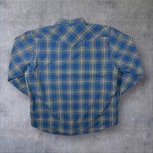 Load image into Gallery viewer, Vintage Old Navy Blue Brown Western Plaid Check Popper Long Sleeve Shirt
