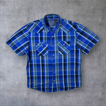 Load image into Gallery viewer, Western Fit Blue Mix Plaid Check Cowboy Popper Short Sleeve Shirt
