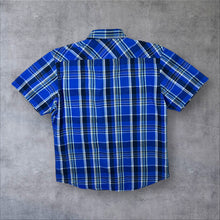 Load image into Gallery viewer, Western Fit Blue Mix Plaid Check Cowboy Popper Short Sleeve Shirt
