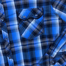 Load image into Gallery viewer, INC International Concepts Blue Black Plaid Check Western Popper Long Sleeve Shirt

