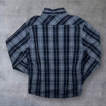 Load image into Gallery viewer, RW &amp; Co. Western Black Grey Check Long Sleeve Popper Cotton Spandex Blend Shirt
