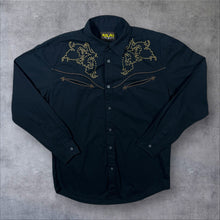 Load image into Gallery viewer, Early 00's Atlas For Men Cowboy Western Rodeo Black Long Sleeve Cotton Shirt
