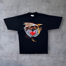 Load image into Gallery viewer, Vintage JT's Goth Y2K Tribal Dragon Winged Heart Tattoo Graphic Black T-Shirt
