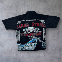 Load image into Gallery viewer, Early 00's Extreme Zone "Baker Street Choppers" Goth Biker Y2K Black Polyester Shirt
