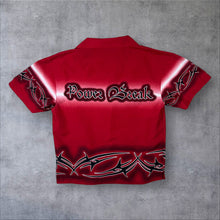 Load image into Gallery viewer, Early 00's Dognose "Power Break" Goth Y2K Tribal Graphic Red Polyester Shirt
