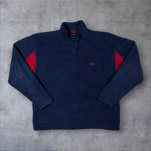 Load image into Gallery viewer, Early 00's Umbro Mini Logo Navy Blue 1/4 Zip Fleece Pullover Sweatshirt
